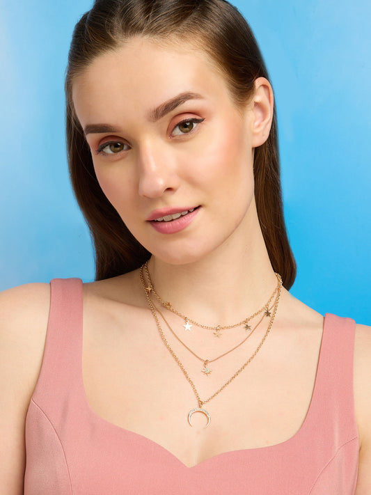 Contemporary Layered Gold Plated Necklace with Star Charms