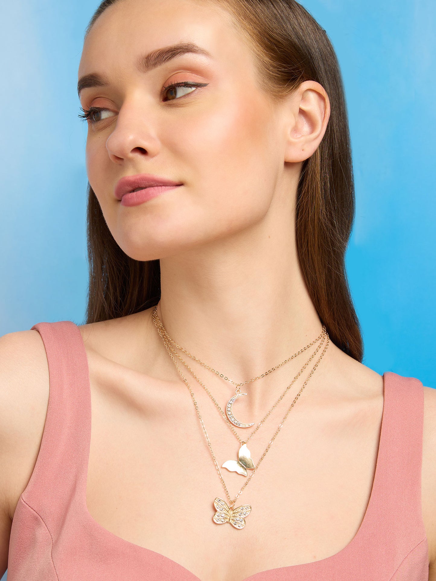 Contemporary Three Layered Gold Plated Minimal Necklace