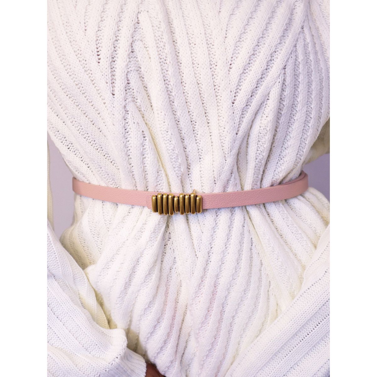 Light Pink Faux Leather Gold Pattern Buckle Belt