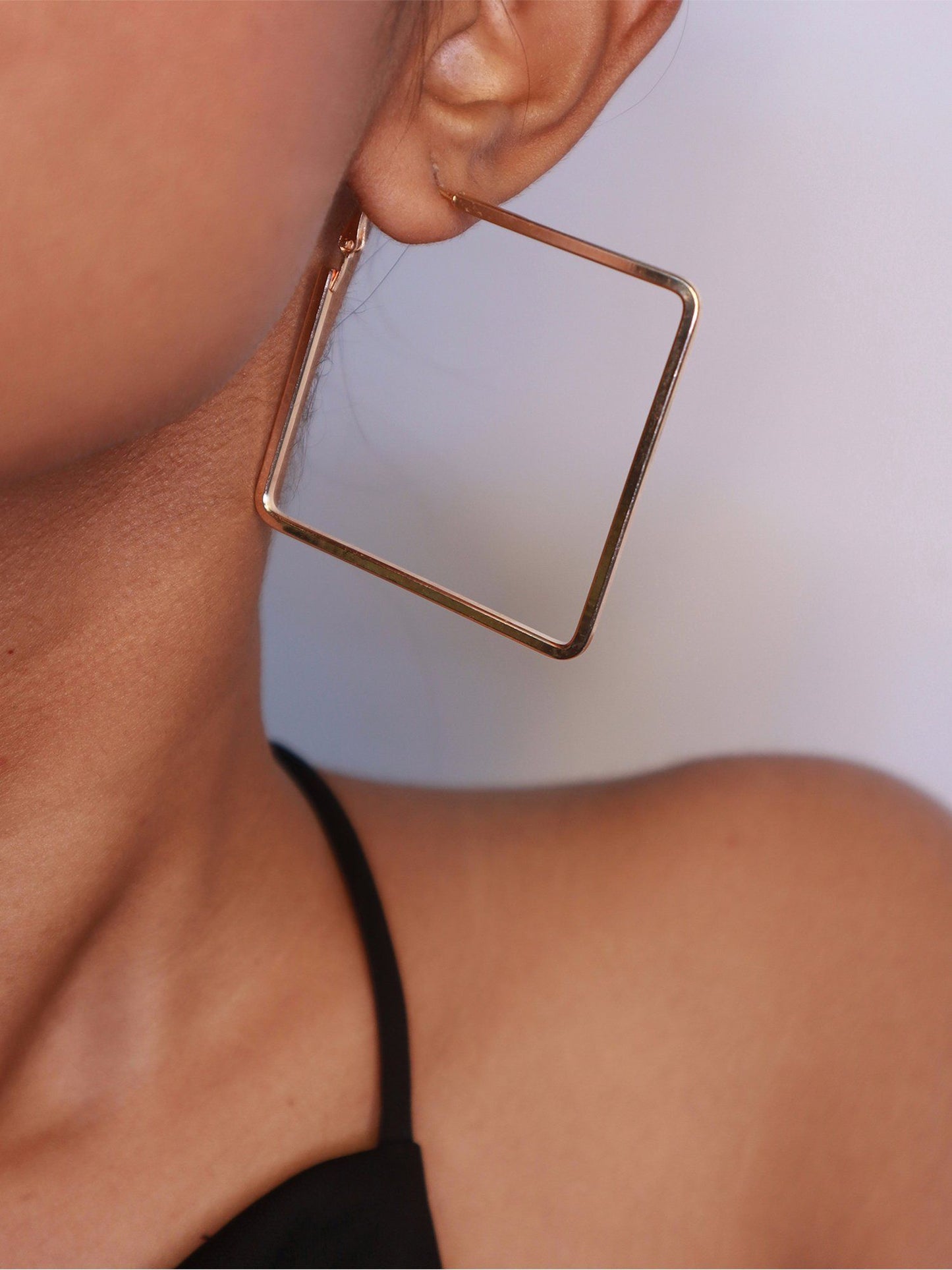 Square Shaped Statement Gold Earrings