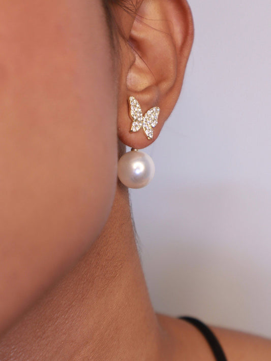 Minimal Butterfly and Pearl Earrings