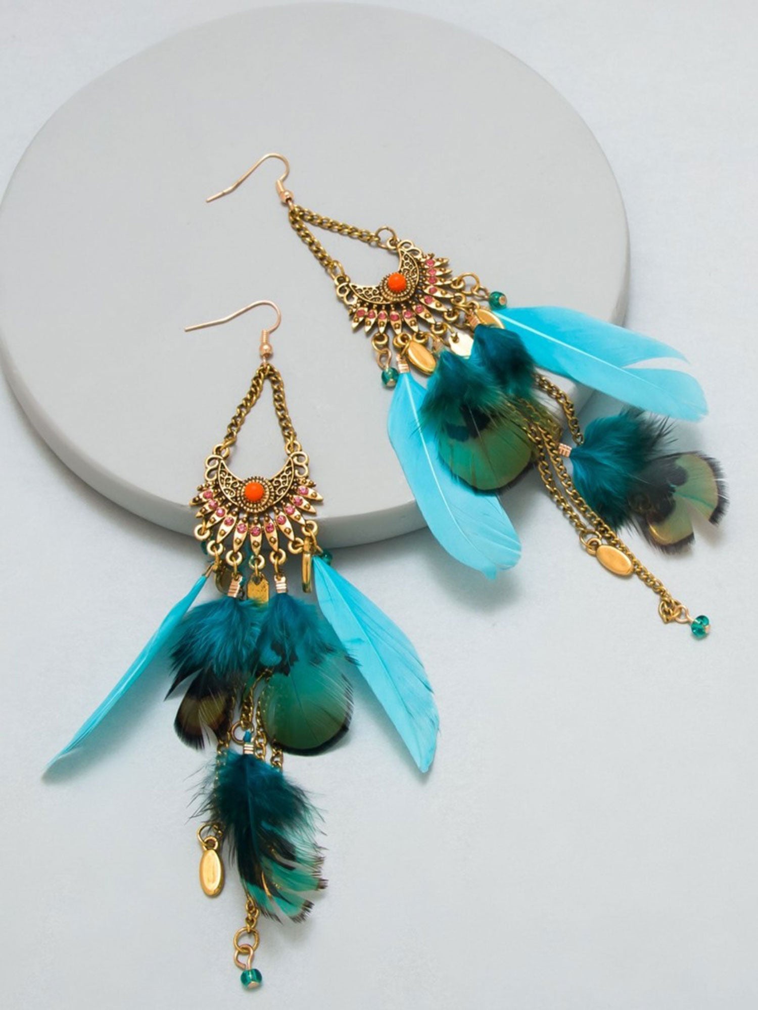 Peacock Feather Earrings Fringe Long Colorful Artisan Jewelry Gift for Her  Turquoise Festival Natural Statement - Etsy